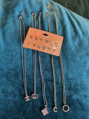 Trendy Jewelry Lot – Clover, Initial, CZ Necklaces + Studs